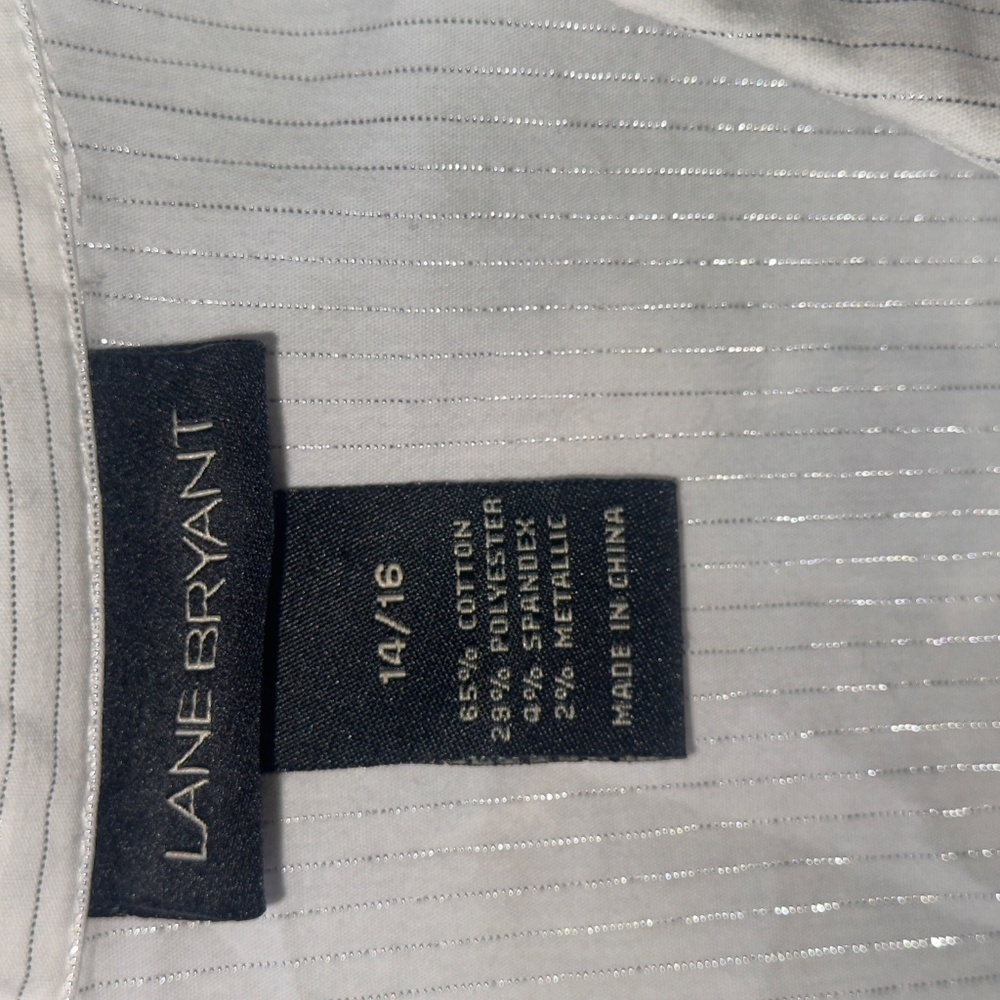 Lane Bryant White & Silver Metallic Stripe Button Up shirt, Women’s 14/16​​ - Picture 8 of 10